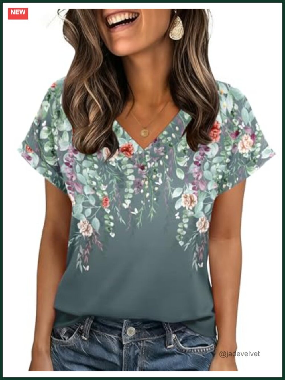 Women's V-Neck Rolled Short Sleeve Blouse 95% Polyester 5% Spandex